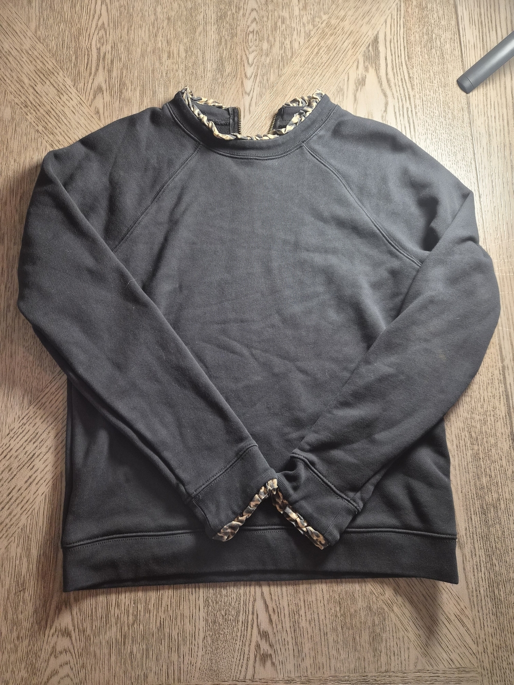 J. Crew Women's Dark Gray Crewneck Sweater with Patterned Trim